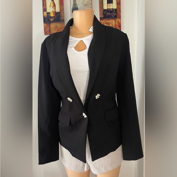 SOHO blazer black with pearls flowers size L in excellent conditions - Picture 4 of 7